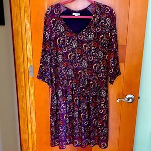 Garnet Hill Bohemian Pocket Detail Dress, Purple Floral, Size 10, EUC